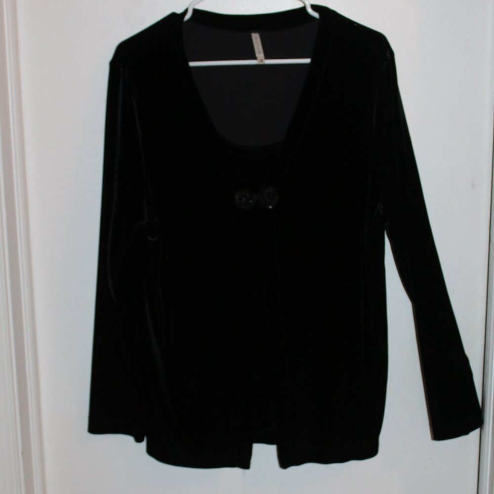 White Stag Crushed Black Velvet Cardigan with attached Cami